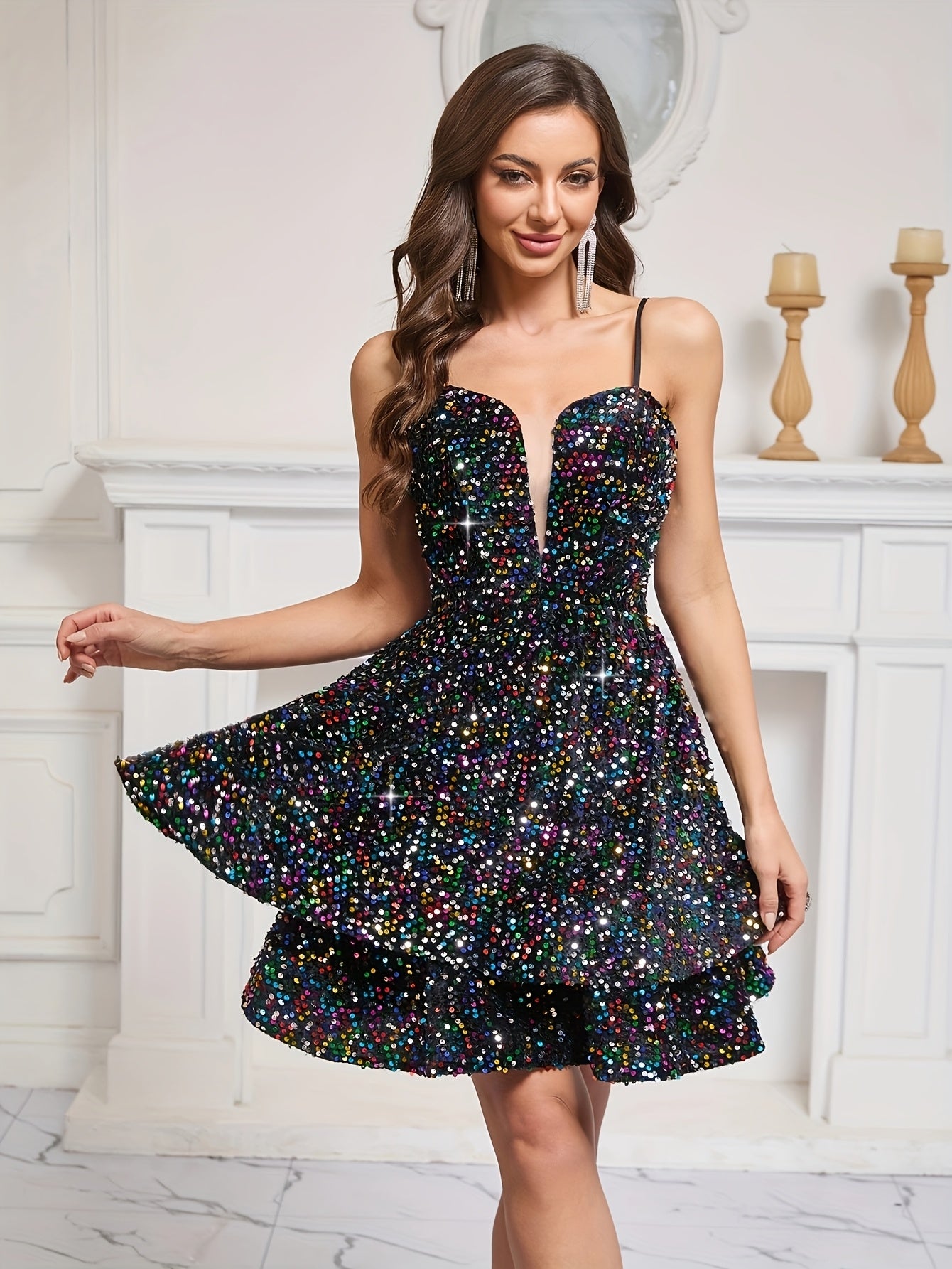 Sweet Sparkly Sequin Short Teen Homecoming Dress for Prom Party Gowns