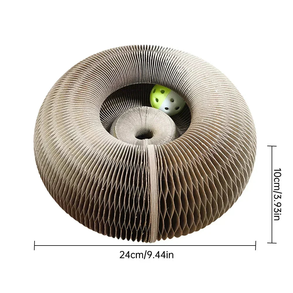 Magic Organ Foldable Cat Scratch Board Toy with Bell Cat Grinding Claw Cat Climbing Frame Round Corrugated Cats Interactive Toys
