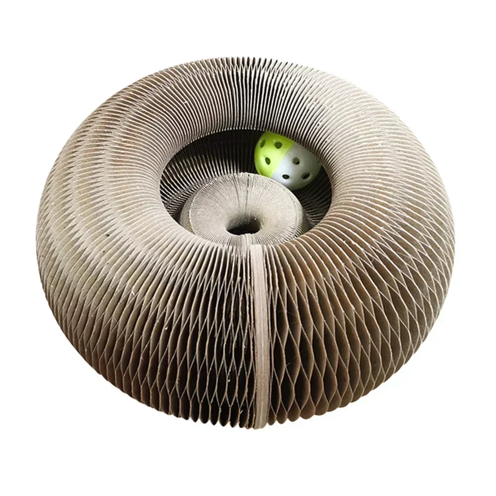 Magic Organ Foldable Cat Scratch Board Toy with Bell Cat Grinding Claw Cat Climbing Frame Round Corrugated Cats Interactive Toys