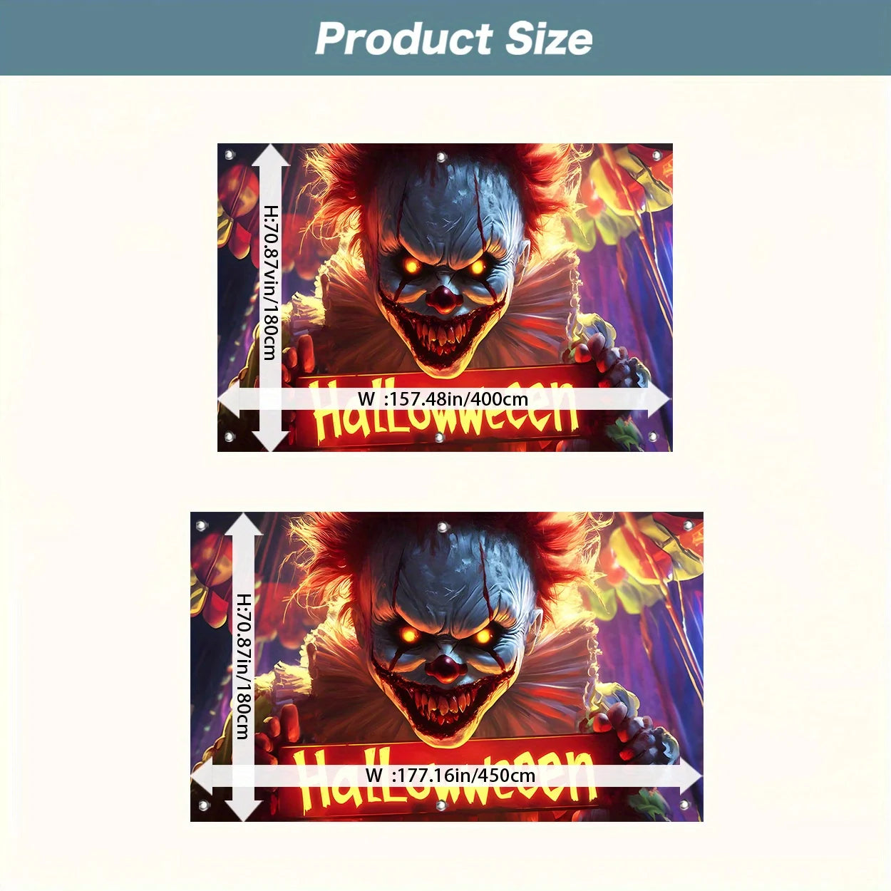 2D, 1pc printed garage curtain door curtain, terrifying clown, bloodthirsty mouth, sharp teeth, bloodstain decoration