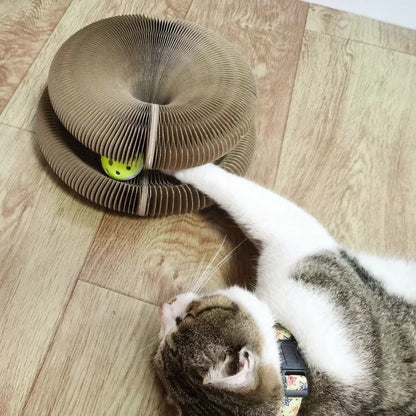 Tablero rascador plegable para gatos con forma de órgano mágico, juguete con cascabel, garra para gatos, marco de escalada para gatos, juguetes interactivos redondos de cartón corrugado