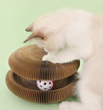 Tablero rascador plegable para gatos con forma de órgano mágico, juguete con cascabel, garra para gatos, marco de escalada para gatos, juguetes interactivos redondos de cartón corrugado