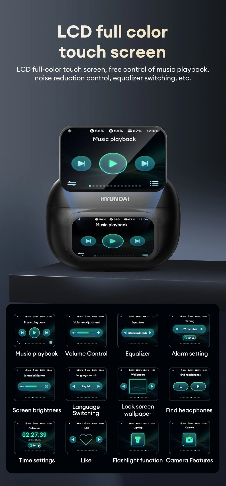 Choice HYUNDAI HY-C02 Nice earrings Earphones Wireless Bluetooth Headphones LED Power Display Mic Stereo Sound Earphones