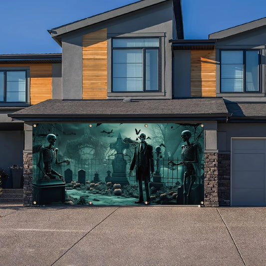 Halloween Skeleton Suit Garage Banner - Super Large outdoor party decoration, Ghost Cemetery theme