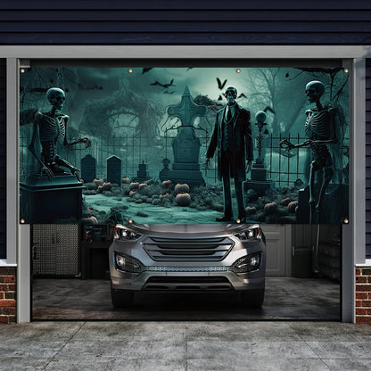 Halloween Skeleton Suit Garage Banner - Super Large outdoor party decoration, Ghost Cemetery theme