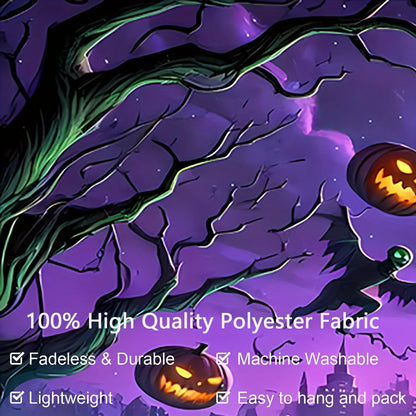 1 Halloween banner - Ghost house, pumpkin lantern and tombstone design, polyester garage door decoration