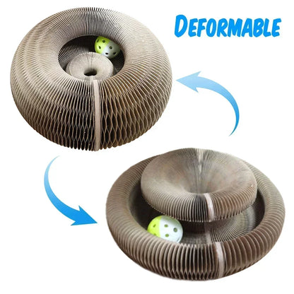 Tablero rascador plegable para gatos con forma de órgano mágico, juguete con cascabel, garra para gatos, marco de escalada para gatos, juguetes interactivos redondos de cartón corrugado