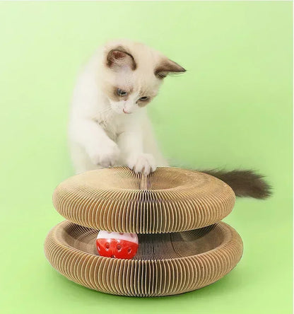 Tablero rascador plegable para gatos con forma de órgano mágico, juguete con cascabel, garra para gatos, marco de escalada para gatos, juguetes interactivos redondos de cartón corrugado