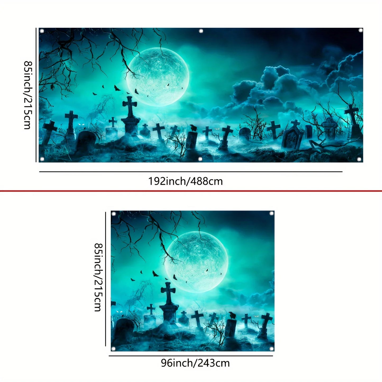 1 terrifying Halloween polyester garage door banner - Large outdoor cemetery scene, ghost-themed party background