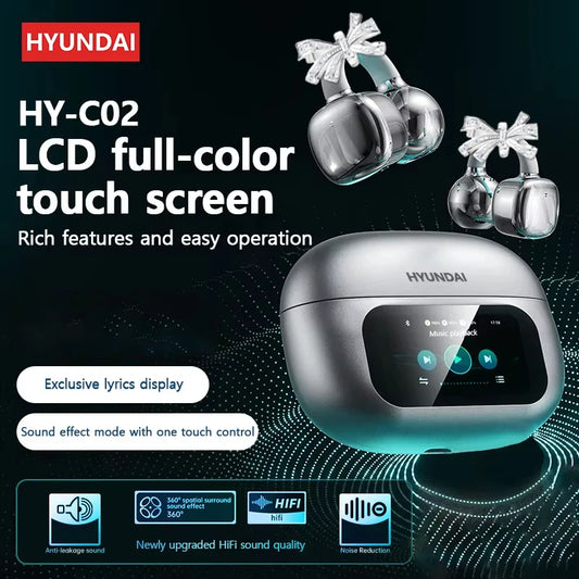 Choice HYUNDAI HY-C02 Nice earrings Earphones Wireless Bluetooth Headphones LED Power Display Mic Stereo Sound Earphones
