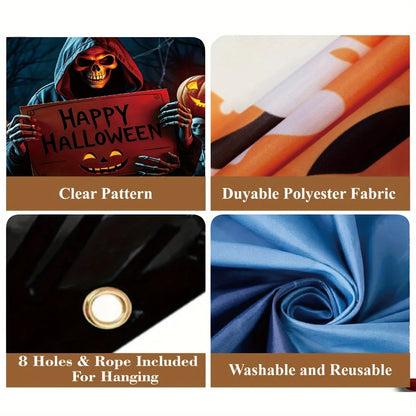Halloween garage door banner Large outdoor decoration, with themes of Death and skull crew, polyester studio props
