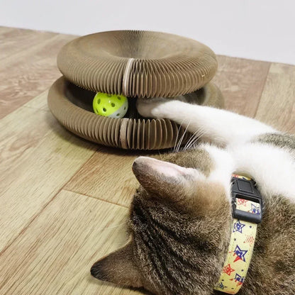 Tablero rascador plegable para gatos con forma de órgano mágico, juguete con cascabel, garra para gatos, marco de escalada para gatos, juguetes interactivos redondos de cartón corrugado