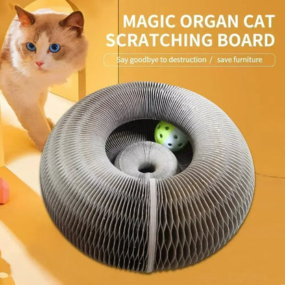 Tablero rascador plegable para gatos con forma de órgano mágico, juguete con cascabel, garra para gatos, marco de escalada para gatos, juguetes interactivos redondos de cartón corrugado
