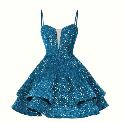 Sweet Sparkly Sequin Short Teen Homecoming Dress for Prom Party Gowns