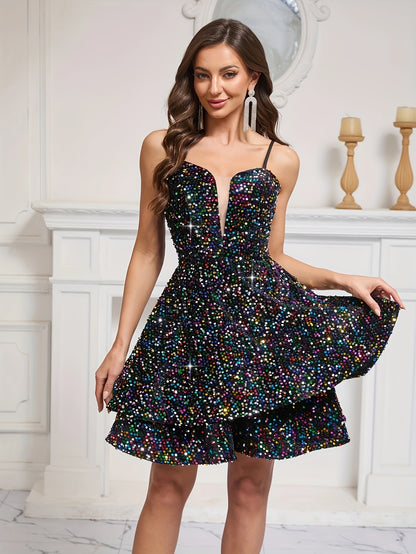 Sweet Sparkly Sequin Short Teen Homecoming Dress for Prom Party Gowns